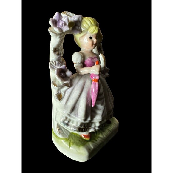 Vtg Porcelain Blonde Girl Figurine Under Arbor with Parasol By Sophia Ann 5.5”H - Picture 2 of 8